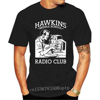 ผ้าฝ้ายคอกลมเสื้อยืดแขนสั้น คอกลม พิมพ์ลาย HAWKINS Radio Club s Black s To 3 สีดํา สําหรับผู้ชาย 884759from S-4XL