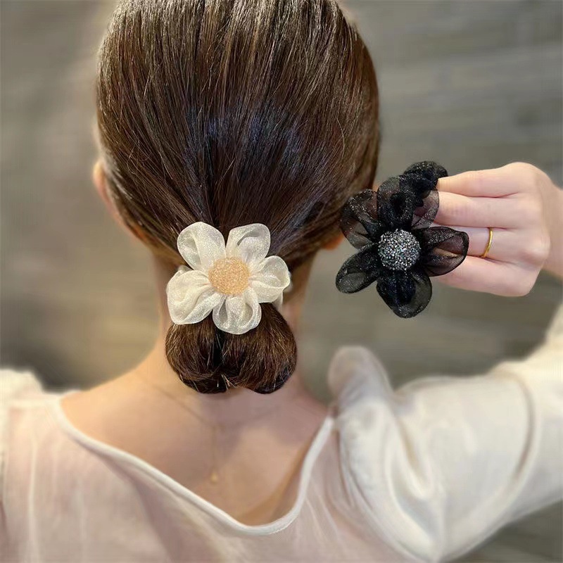 ยางรัดผม ผ้าตาข่าย ลายดอกไม้ หรูหรา ขนาดใหญ่ ระดับไฮเอนด์ แฟชั่นฤดูร้อน สําหรับผู้หญิง