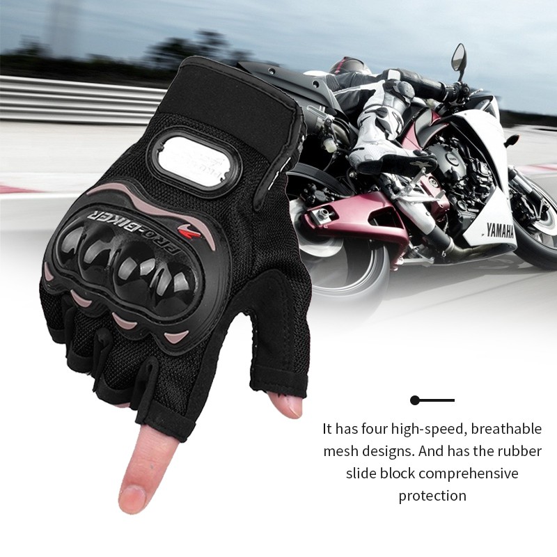 ถุงมือมอเตอร์ไซค์ สีดำ ถุงมือครึ่งนิ้ว Motorcycle Riding Gloves ยุทธวิธี ขับรถ
