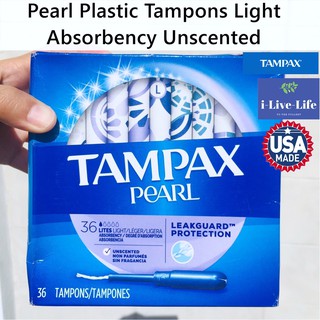 ผ้าอนามัยแบบสอด 36 ชิ้น Pearl Plastic Tampons Light Unscented 36 pieces - Tampax เหมาะกับวันมาน้อย สูตรไร้กลิ่น