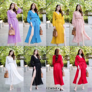 J12345 Dress เดรส ชีฟอง ยาวผูกเอว