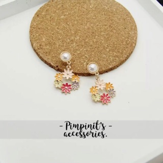 📬 พร้อมส่ง : 💐 ต่างหูระย้าลายมงกุฏดอกไม้ | Flower Crown Enamel Drop Earring.