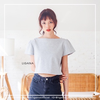 LIGANA - Coaly Crop Top เสื้อ Crop คอปาดแขนตุ๊กตาสั้น ผ้าหนา ทรงสวย