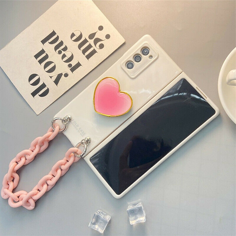 Samsung Galaxy Z Fold 7 6 5 4 3 2 Fold7 5G Love Heart Holder สร้อยข้อมือมือแฟชั่น DIY Smooth White P