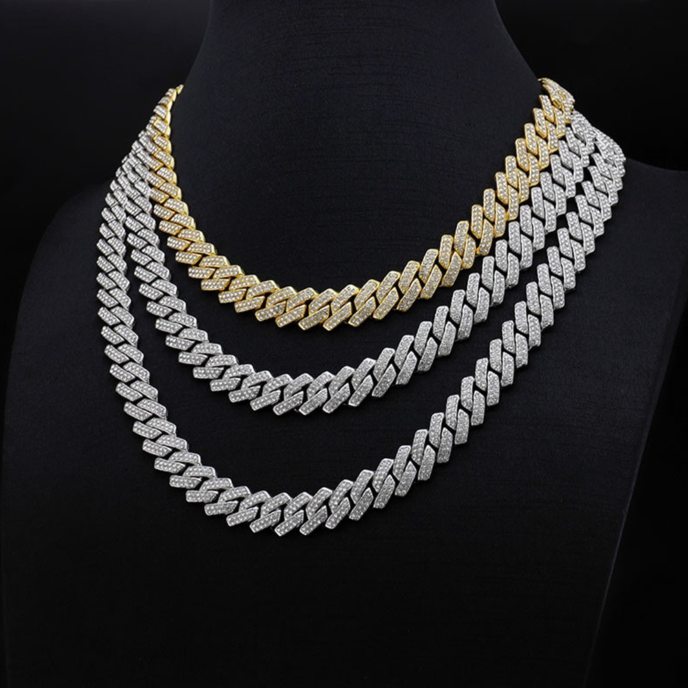 13 มม.คุณภาพสูง Cuban Link Chain Iced Out สร้อยคอ Bling หิน Miami Link Chain Choker สําหรับผู้ชายผู้หญิง Hip Hop เครื่องประดับ