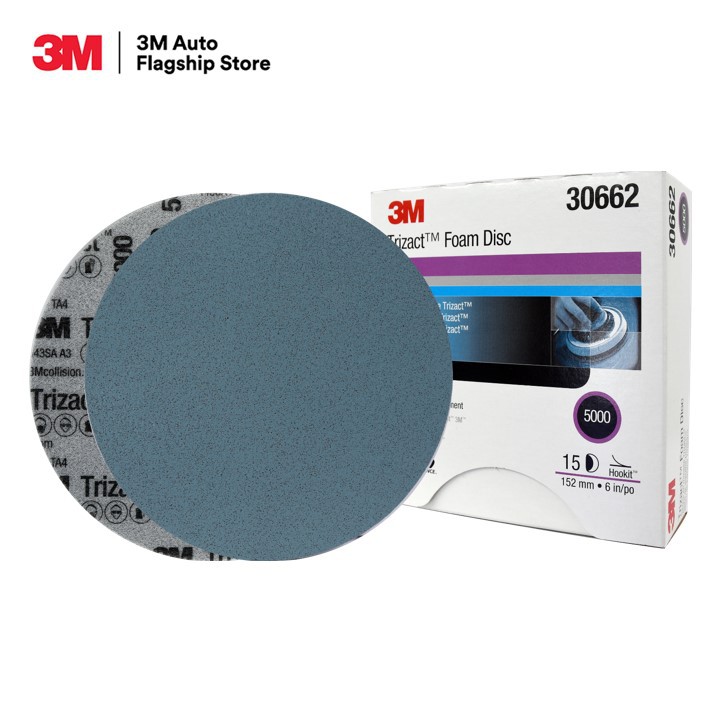 3M (1 กล่อง/15แผ่น) 30662 กระดาษทรายกลมไตรแซ็ค TRIZACT HOOKIT FOAM DISC 6 นิ้ว เบอร์ 5000 หลังสักหลาด