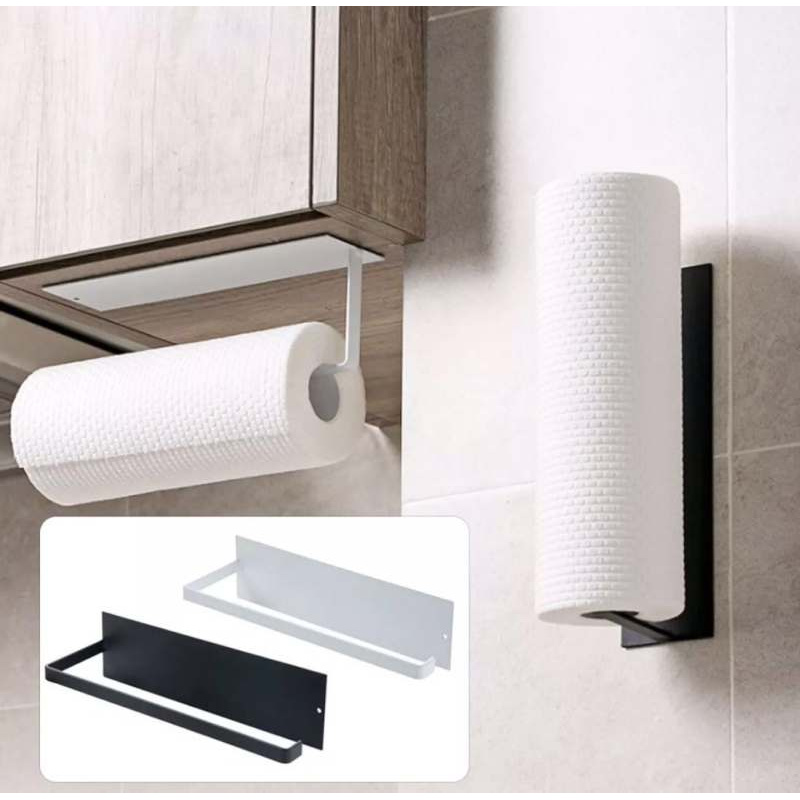Home Up(คาร์บอนเหล็ก)ทีแขวนกระดาษทิชชูผ้าขนหนู ทีแขวนฟิล์มยืดหุ้มห่อ สำหรับห้องครัว&amp;ห้องน้ำ ชั้นเก็บของ