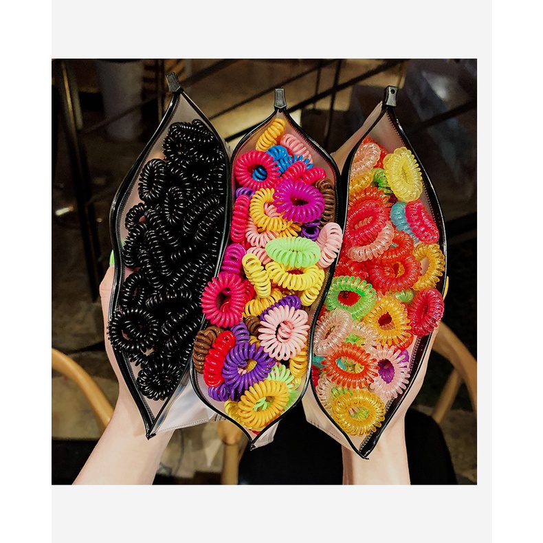 ยางรัดผม แบบเกลียว สีดํา 100 ชิ้น