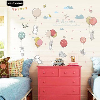 * น่ารักกระต่ายบอลลูน DIY สติกเกอร์ห้องนอนเด็ก Decor