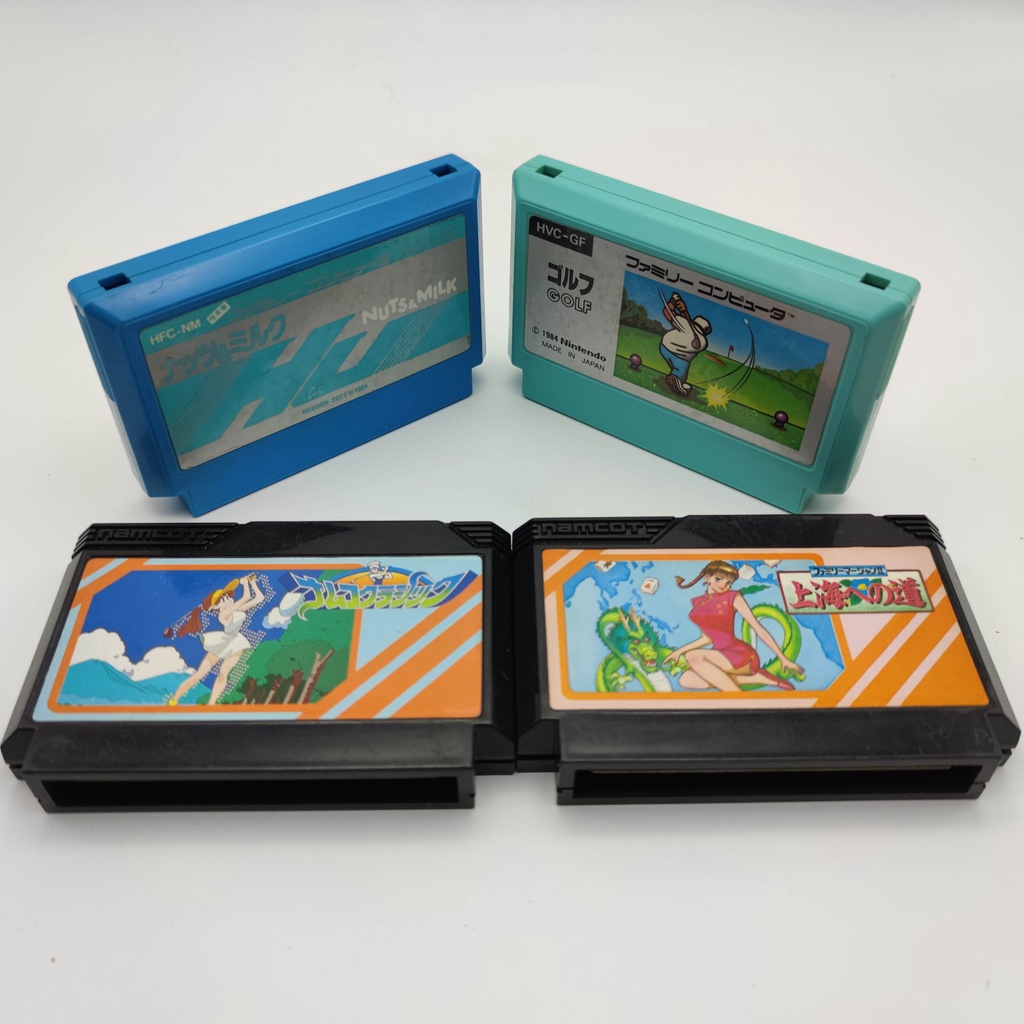 Famicom SET-1 รวม 4 เกม ตลับแท้ [FC] 1.Golf namcot 2.Golf nintendo 3.Nuts & Milk 4.Majong ตลับเกม ฟา