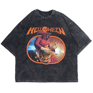 เสื้อยืดแขนสั้น พิมพ์ลาย BAND HELLOWEEN WASHING VINTAGE โอเวอร์ไซซ์ (เสื้อยืดซักผ้า)