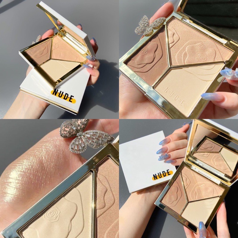 MAKE OVER Nnuedwe คอนทัวร์เฉดิ้งสําหรับแต่งหน้า 3 สีพาเลทไฮไลท์+คอนทัวร์ 3 in 1 คุ้มมากในตลับเดียว