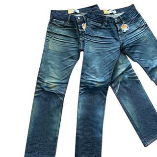 ยีนส์เฟด รุ่น LS14oz ริมแดง เฟดซีดเซอร์ ป้ายหนังรูปการ์ตูนจัสติน ราคา1310/1ชิ้น หากกดสั่งชำระ