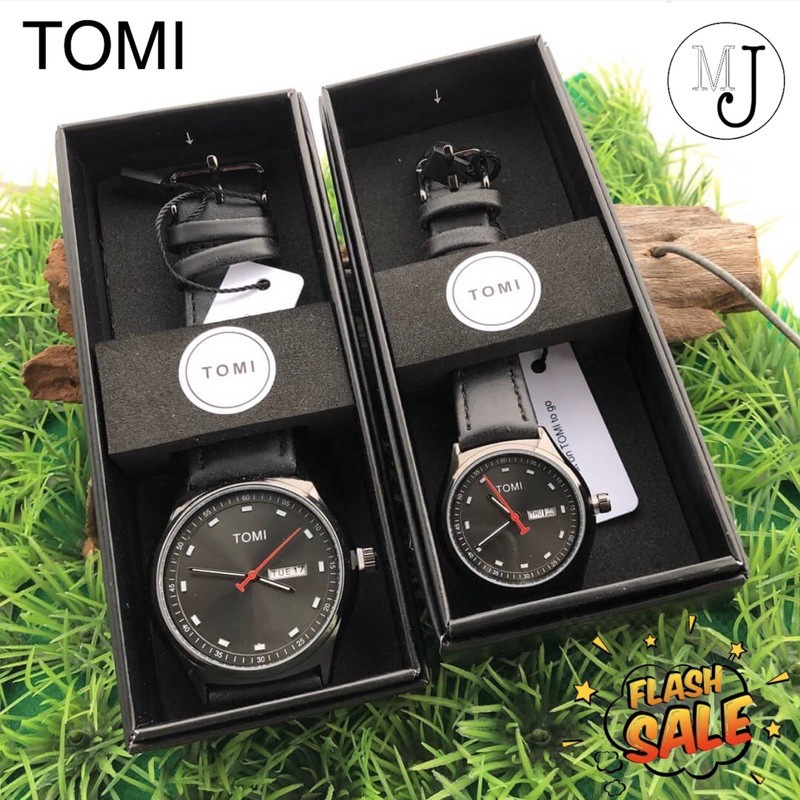 Casio นาฬิกาข้อมือคู่ ( ได้2 เรือน ตามรูป ) TOMI Watch ของแท้ 100% นาฬิกาคู่สายหนัง ราคา Sale !!! (Black Color)