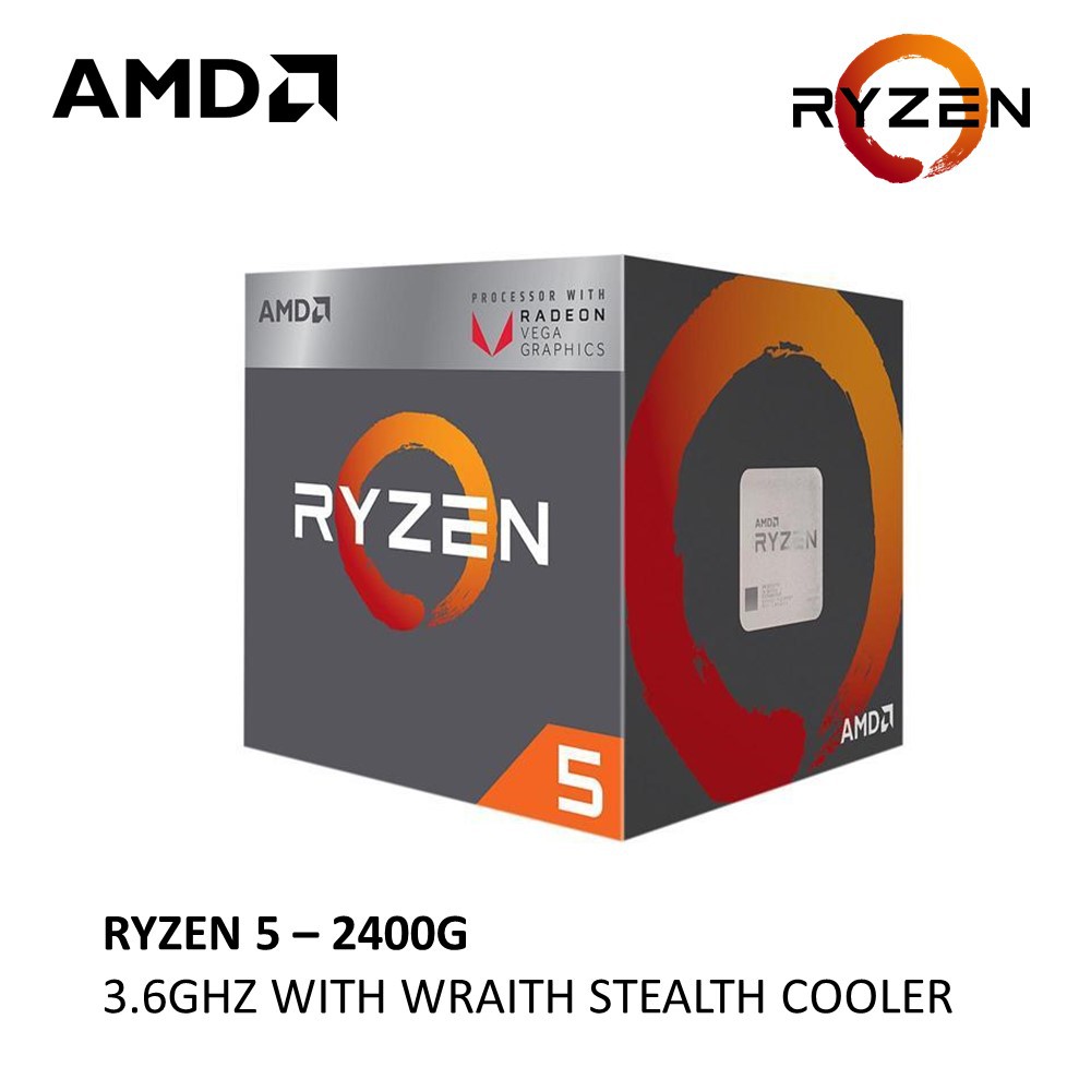 Amd RYZEN โปรเซสเซอร์กราฟฟิก 5 2400G พร้อม Radeon Vega 11 (พร้อมตัวทําความเย็น)