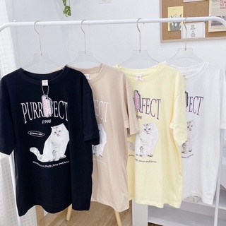 พร้อมส่ง✨🧸เสื้อยืดโอเวอร์ไซต์ งานป้าย Hinahina ลาย PURRRFECT 1998 (N04)