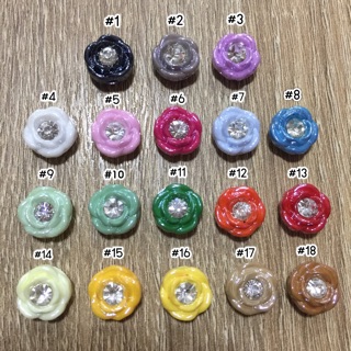 กระดุม ดอกกุหลาบเพชร (6เม็ด) 13mm.