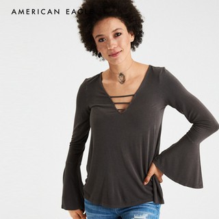 American Eagle Soft &amp; Sexy Strappy V-Neck Bell-Sleeve Top เสื้อ ผุ้หญิง ผ้านิ่ม คอวี (WCL 037-5595-020)