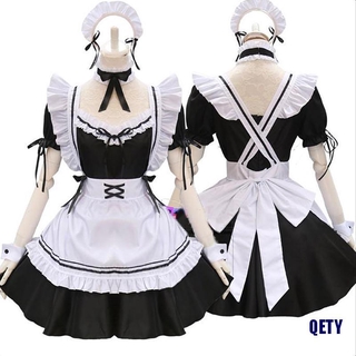 (QETY)Cute Lolita French Maid Dress Girls Woman Anime Cosplay Party Costumes