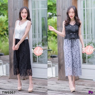 👗Pfashion [ส่งไว!!🚛] P6967  Set เสื้อแขนกุด+ กางเกงลูกไม้  Set sleeveless shirt + lace pants