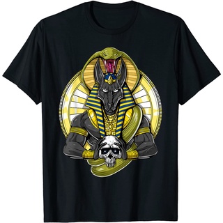 ผ้าฝ้ายคอกลมเสื้อยืด พิมพ์ลาย Anubis Skull Egyptian God Of The Dead สไตล์โบราณfrom S-4XL