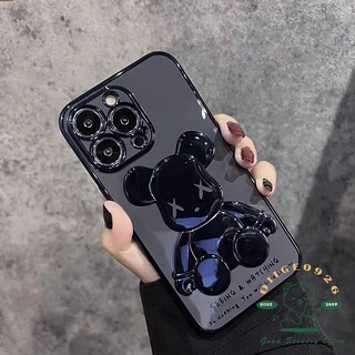 เคสโทรศัพท์มือถือ TPU ชุบไฟฟ้า ลายหมีโหด 3D สีฟ้า สําหรับ Iphone 13 12 11 Pro Max Xs Max Xr 8 7Plus