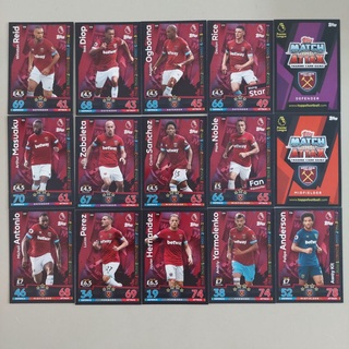 CARD FOOTBALL WESTHAM UNITED Premier League 2018/2019 (13 ใบ)