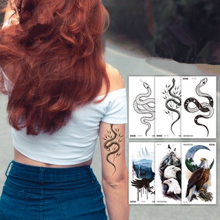 【Magic Tattoo】สติกเกอร์รอยสักชั่วคราว ลายขนนกอินทรีย์ ผีเสื้อ งู กันน้ํา ติดทนนาน สีดําเข้ม