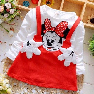 Yesbaby ชุดเดรสสำหรับเด็กผู้หญิงผ้าฝ้ายแขนยาวลายการ์ตูน Mickey