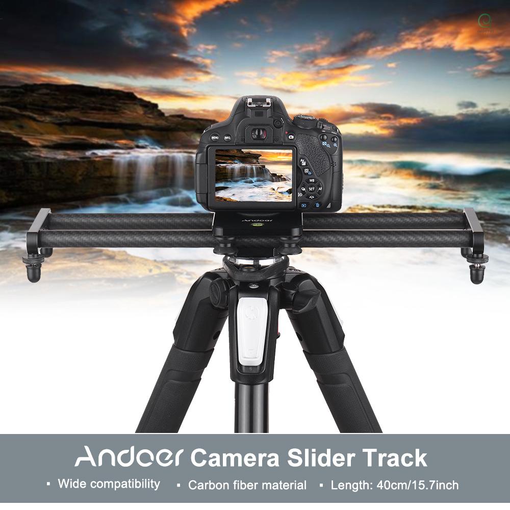 Andoer รางสไลด์กล้อง คาร์บอนไฟเบอร์ 40 ซม. 15 นิ้ว พร้อมแคลมป์หนีบหัวบอล ขนาดเล็ก อุปกรณ์เสริม สําหรับกล้อง DSLR กล้องวิดีโอ DV ฟิล์มถ่ายภาพ