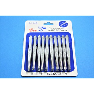 แหนบตราผึ้ง ปากตรง C26 (10 ชิ้น), Bee tweezers flat tip - C26 (10 pieces)