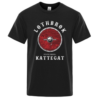 เสื้อยืดลําลอง ผ้าฝ้าย แขนสั้น คอกลม พิมพ์ลาย Ragnar Lothbrok Kattegat Viking ทรงหลวม แฟชั่นสําหรับผู้ชาย