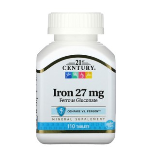 ธาตุเหล็ก 21st Century, Iron, 27 mg, 110 Tablets