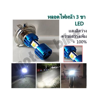 หลอดไฟหน้ามอเตอร์ไซค์ LED แสงสีขาว(ความสว่างเพิ่ม 100%) สำหรับรถมอเตอร์ไซค์ (ขั้วไฟหน้า3ขา) หลอดไฟหน้า LED