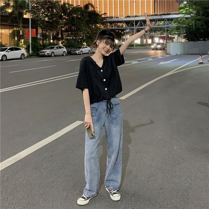 SUNNY SHOPเสื้อยืดแบบมีฮู้ดสำหรับผู้หญิงฤดูร้อนสั้นรุ่นเกาหลีหลวมใหม่เสื้อยืดแขนสั้นอินเทรนด์199#