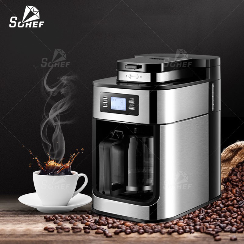 เครSOHEF ชงกาแฟสด เครื่องทำกาแฟ เครื่องบดกาแฟ Coffee machine 1.2L 1000W พร้อมเครื่องบดในตัว เครื่องชงกาแฟและบดเมล็ดกาแฟ