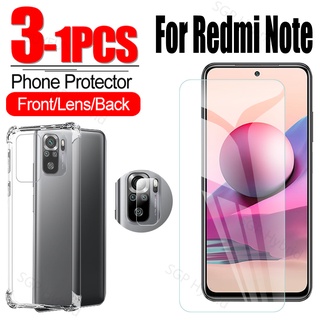 3-In-1 เคสใสกันกระแทก + ฟิล์มป้องกันเลนส์ + ฟิล์มกระจกนิรภัยสําหรับ Xiaomi Redmi Note10 Pro Max 10S 4G 5G