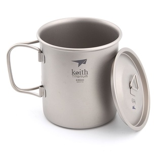 KEITH SINGLE-WALL TITANIUM MUG FLOD HADLE WITH LID-400ML/13.5OZ TI3203