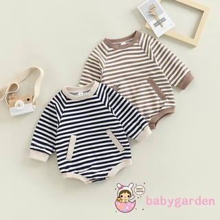 Babygarden-3-24 เดือน ชุดรอมเปอร์ บอดี้สูท คอกลม แขนยาว ลายทาง พร้อมกระเป๋า ฤดูใบไม้ผลิ สําหรับเด็กผู้ชาย