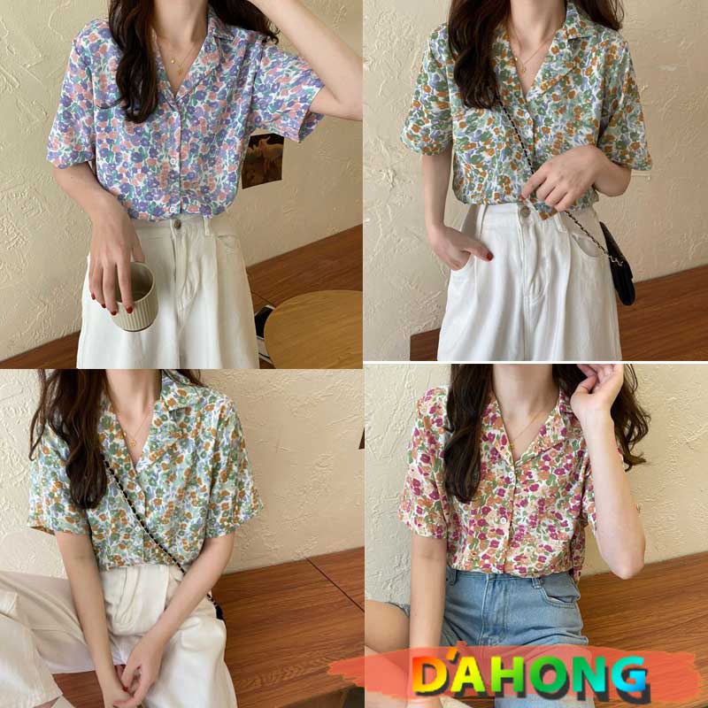 Dahong 99002# เสื้อเชิ้ตฮาวาย คอปกแขนสั้น ลายดอกไม้ วินเทจมาก พร้อมส่ง