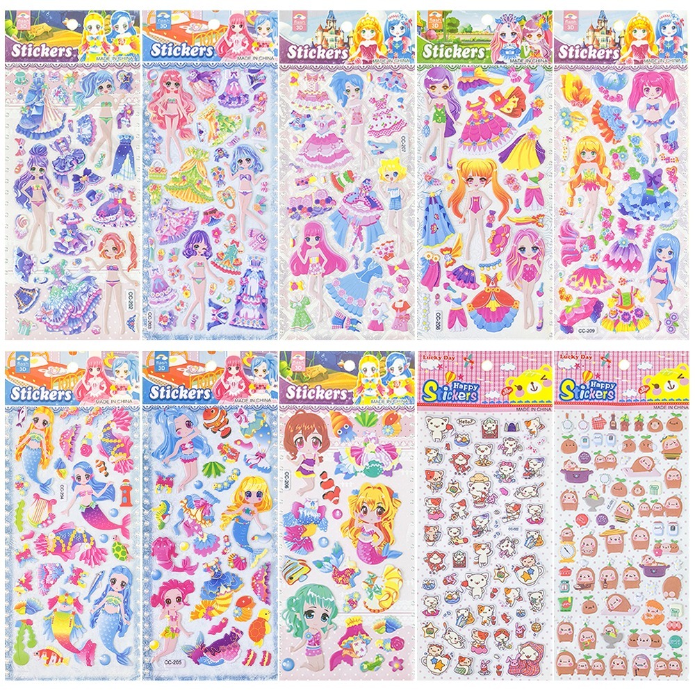 3dเจ้าหญิงแต่งตัวไดโนเสาร์น่ารักสติกเกอร์ฟองสําหรับโรงเรียนอนุบาล/เด็กรางวัล/กรณีโทรศัพท์มือถือ/ของเล่น/หัตถกรรม/วางแผน/สมุดภาพ