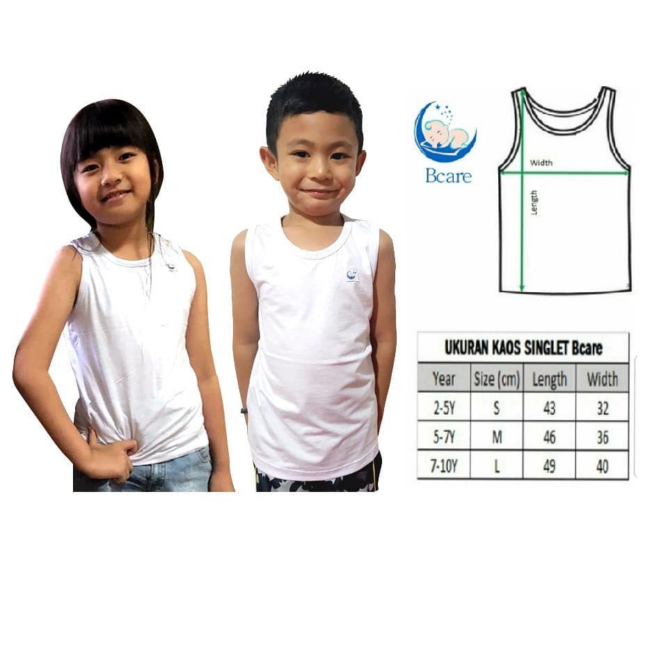 BCARE OBLONG SINGLET CHILDRENS UNDERSHIRT SML 3 - 10 ปี
