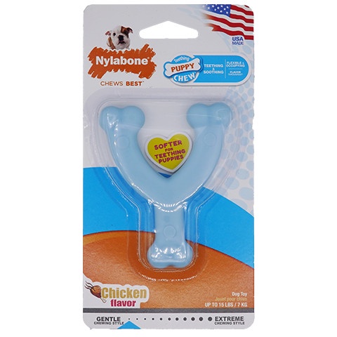 Nylabone Puppy Chew Blue Wishbone Chicken Petite NBW301P