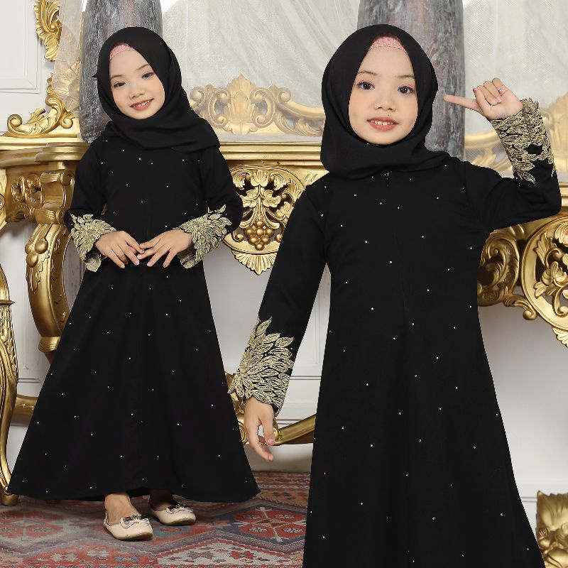 HITAM Gallery Exclusive Black Abaya Gamis ปักเด็กตุรกี (เลื่อนให้ขวาเพื่อดูโมติฟเด็กอื่น)