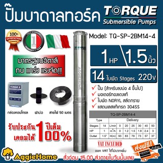 TORQUE ปั๊มบาดาล รุ่น TQ-SP-2BM14-4 (220V.) 1.5นิ้ว 1HP 14ใบ (สายไฟ 3x1.5  +ฝาบ่อ 1.5นิ้ว + กล่องคอนโทรล) บาดาล