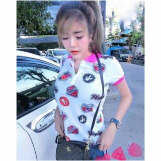 เสื้อโปโลแขนสั้น งานกรีนลายแบรนด์ดัง ลายสวย