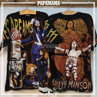 [MARILYN MANSON] ALL OVER PRINT  ผ้าร้อย ฟอกนุ่ม papamama vintage