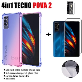 (4IN1) Phone case For TECNO POVA 2 Infinix Note 10 Pro NFC four-corner drop-proof phone case&amp; tempered glass film &amp; carbon fiber back film &amp;lens film