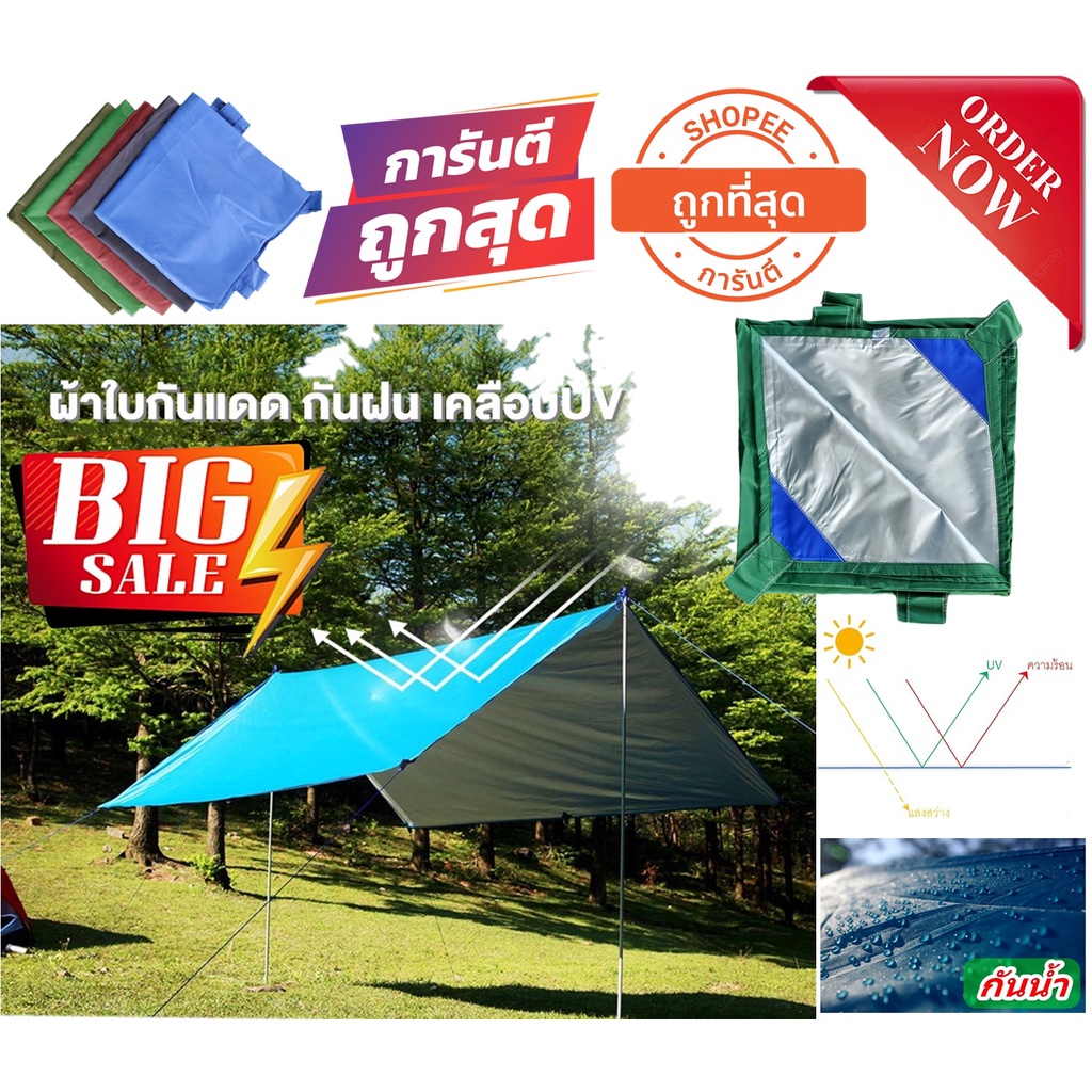 ผ้าร่มเคลือบUV ขนาด 3x3 ฟลายชีท กันแดด กันฝน (เมตร*หลา)