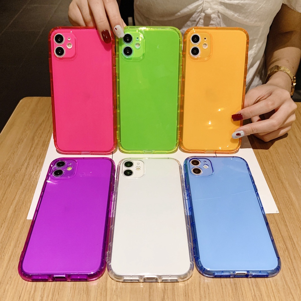 นีออนเรืองแสงสีทึบเคสโทรศัพท์สําหรับiphone 11 Pro Max XR X XS 7 8 Plus SE 2020 กรณีใสโทรศัพท์ปกหลัง